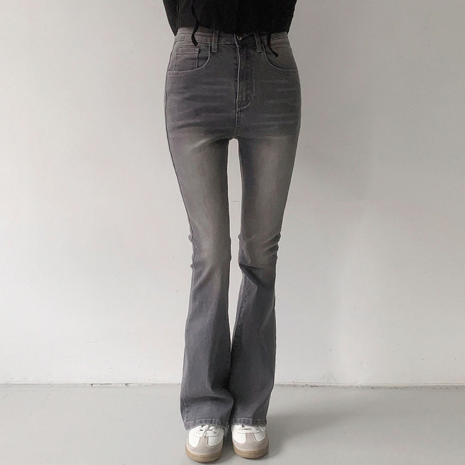 플랜데이 여성용 롱/숏 기장 나라 슬림 하이웨스트 워싱 부츠컷 데님 팬츠