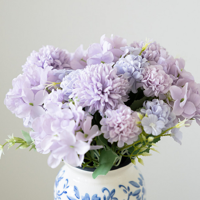 플라워트리 조화 수국 폼폼 7송이 꽃다발 30cm, 라벤더, 1개