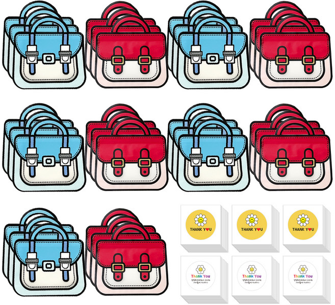 가로형 책가방 어린이집 선물 포장 대형 지퍼백 +스티커2P 세트, 블루 + 레드, 30세트