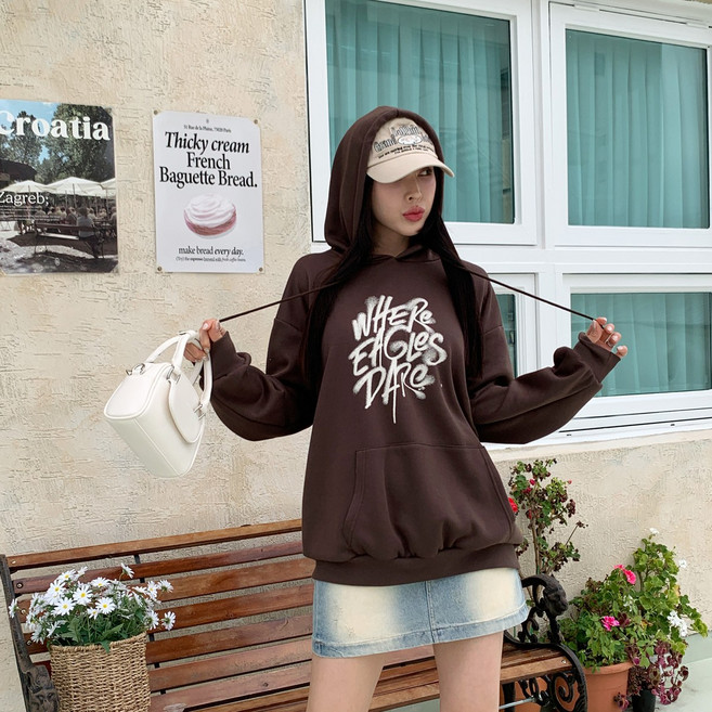 시크블랙 레드리 오버핏 페인팅 레터링 후드티 cpt13667k39