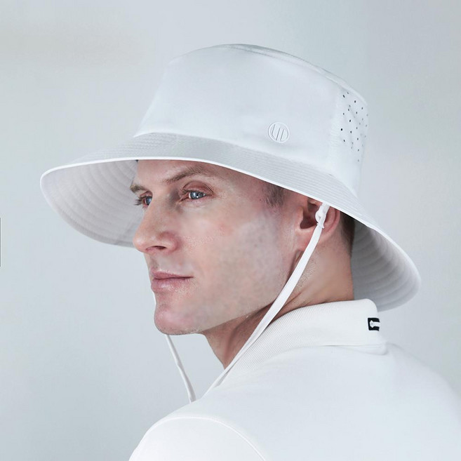 lupeo 男士穿孔網眼束帶高爾夫登山涼感輕量寬帽簷漁夫帽, 1個, 白色