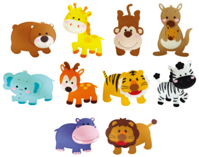 청양토이 펠트 찍찍이 교육자료 야생사파리 10종 세트, 혼합색상, 1개