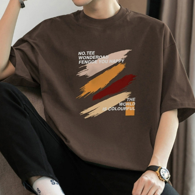 제이티엘 남성용 컬러풀 페인팅 라운드넥 반팔 티셔츠