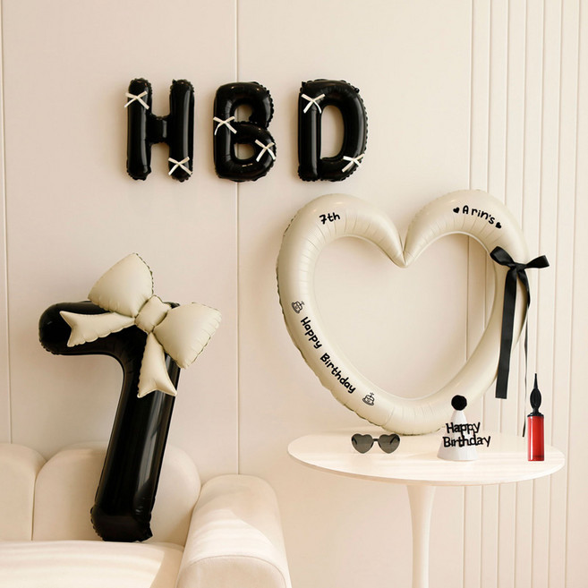 P&B UNITY HBD 愛心與數字派對氣球組, 03 奶油黑 數字7, 1套