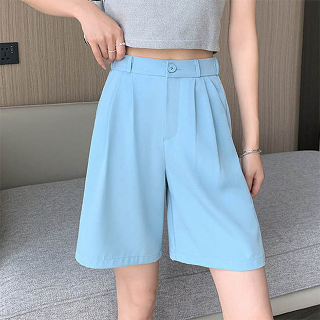 andstyle 女款後鬆緊帶雙褶五分西裝短褲 262501