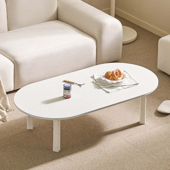 아이캔컴퍼니 E0 LPM 4단 높이조절 라운드볼 접이식 테이블, 화이트