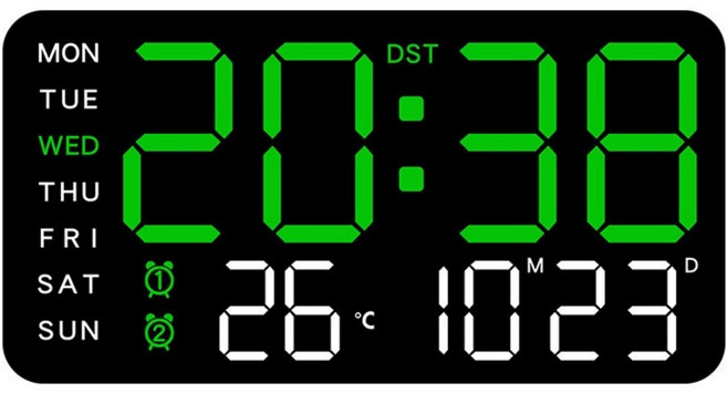Couselect 多功能LED數字鐘/無邊框大螢幕電子鐘/掛立兩用床頭鬧鐘 時間溫度顯示/雙鬧鈴, 黑色