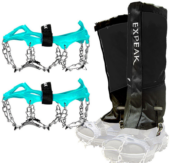 엑스피크 툰드라 13P 아이젠 + 하드케이스 + 피나클 롱스패츠 세트, 민트(아이젠), 블랙(스패츠)