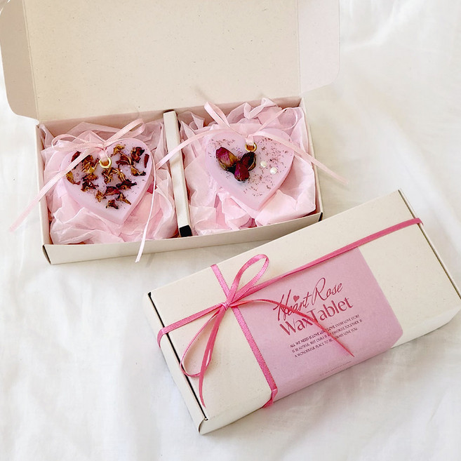 아스파시아 하트 로즈 왁스타블렛 핑크꽃잎 20g + 핑크진주 20g + 메세지 카드 세트, 로맨틱로즈, 플라워마켓