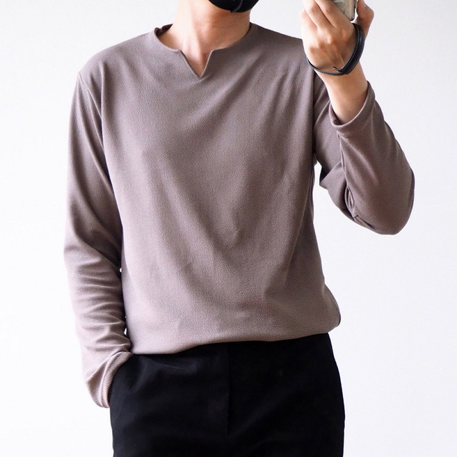 엘엑스티 남성용 링클프리 엠보 브이 슬릿넥 티셔츠