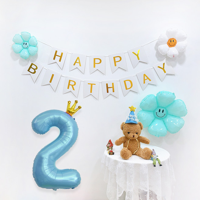 파티공구 왕관숫자 생일파티 세트 2, 연블루, 1세트