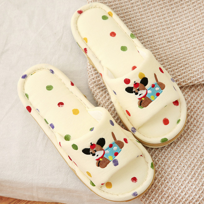 에버하우스 3중 컬러 도트 강아지 캐릭터 미끄럼방지 거실화, 크림, 1개