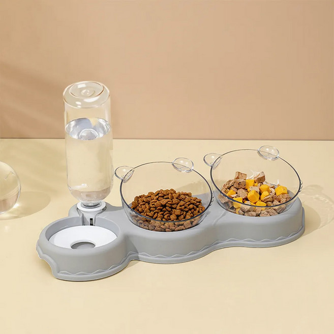 요런개 반려동물 곰돌이 식기 세트 ONE SIZE, 01 그레이, 1세트