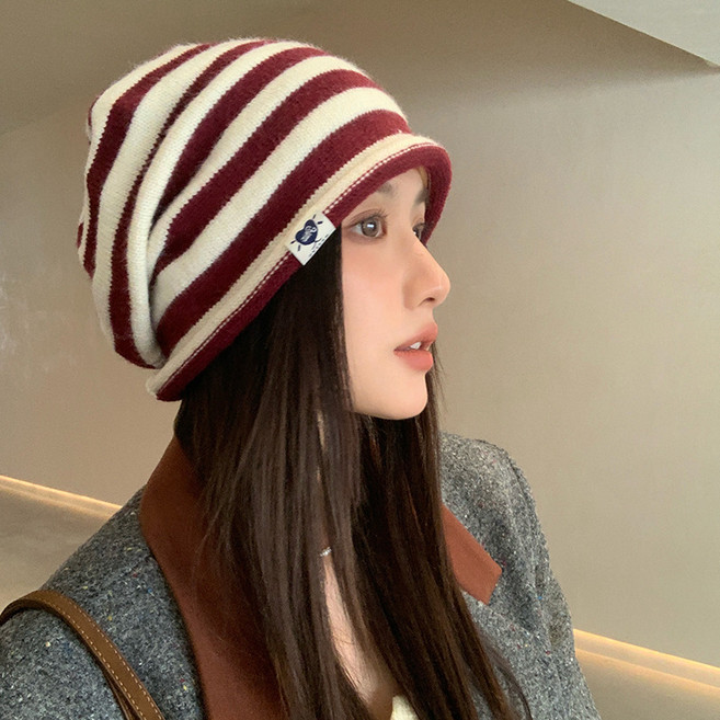 피어니스트 롤업 스트라이프 니트 비니