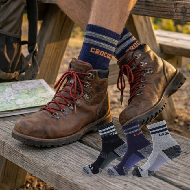 크로커다일 남성용 스포츠 신사 중목 이중쿠션 메쉬 아소트 등산양말 3족 세트 CD396, 차콜, 네이비, 그레이, 1세트