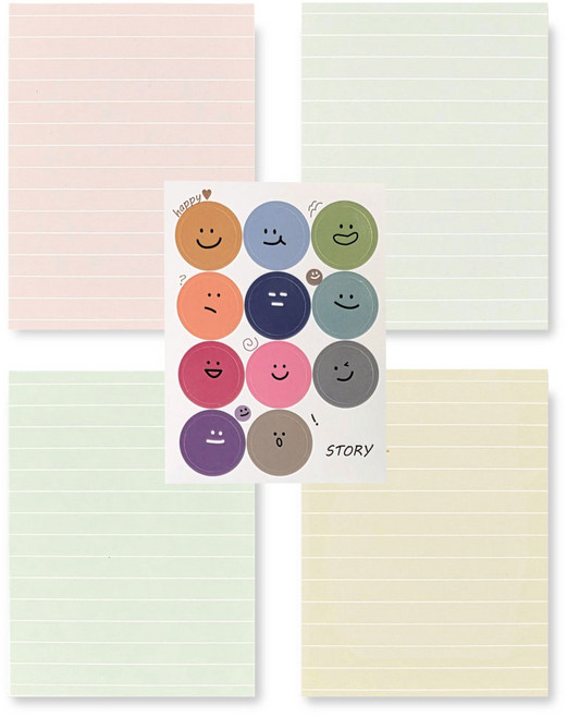 스토리 멜로우 메모지 4종 세트 라인 + 스티커 세트, 혼합색상, 1세트