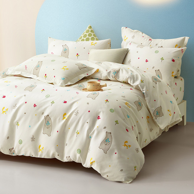 J-bedtime 床寢時光 台灣製絲柔棉雙人被套 P6915M, 文青愜意熊