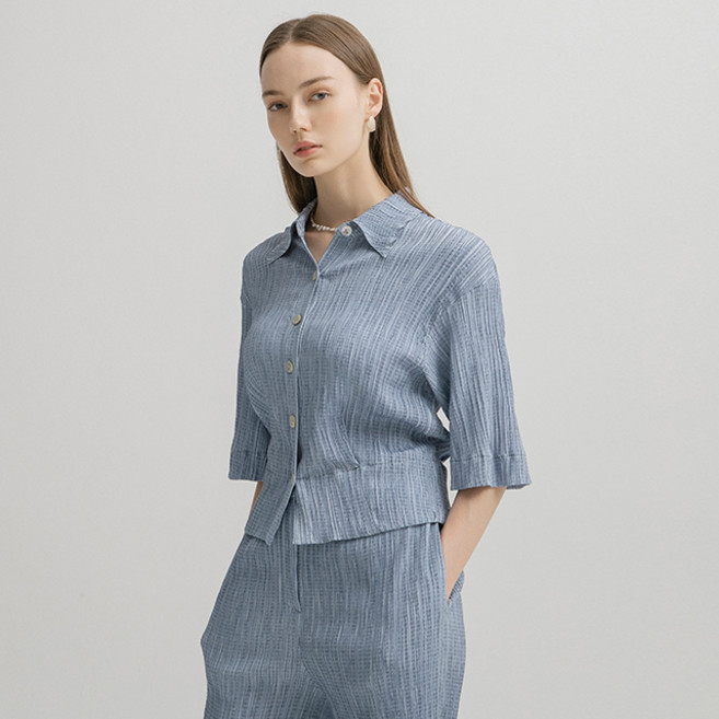 아틀리에나인 워시드 셋업 크롭 블라우스 BL 4028