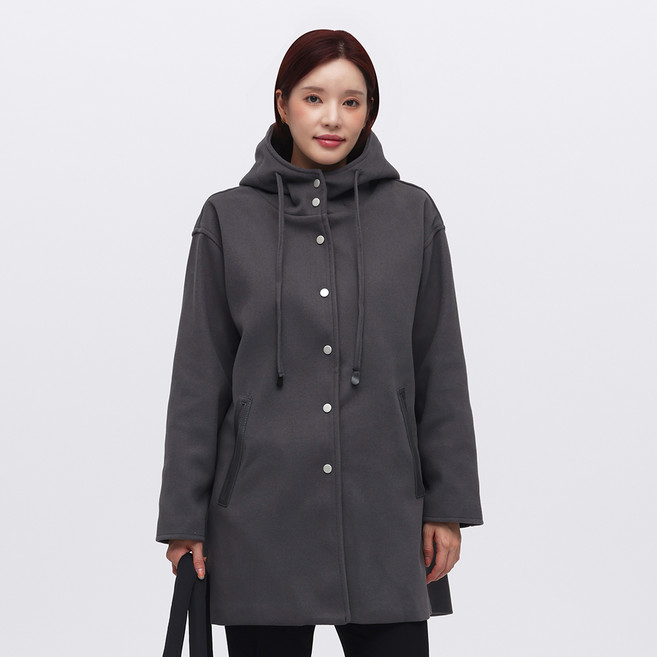 Elsso 女款連帽設計毛呢混紡中長版半大衣