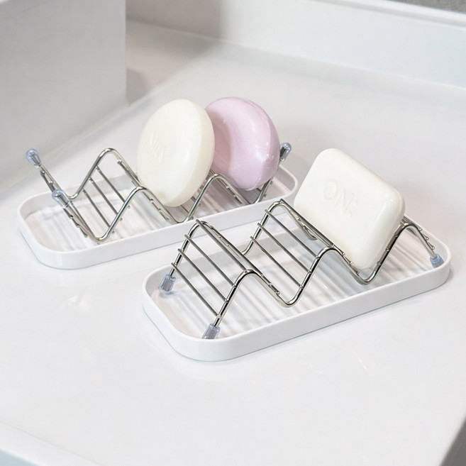 모나코올리브 물빠짐 스텐 웨이브 칸칸 비누 홀더, 원컬러, 2개