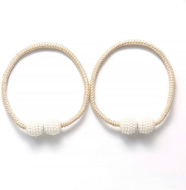 지앤와이 진주알 자석 커튼 타이백, 크림, 2개