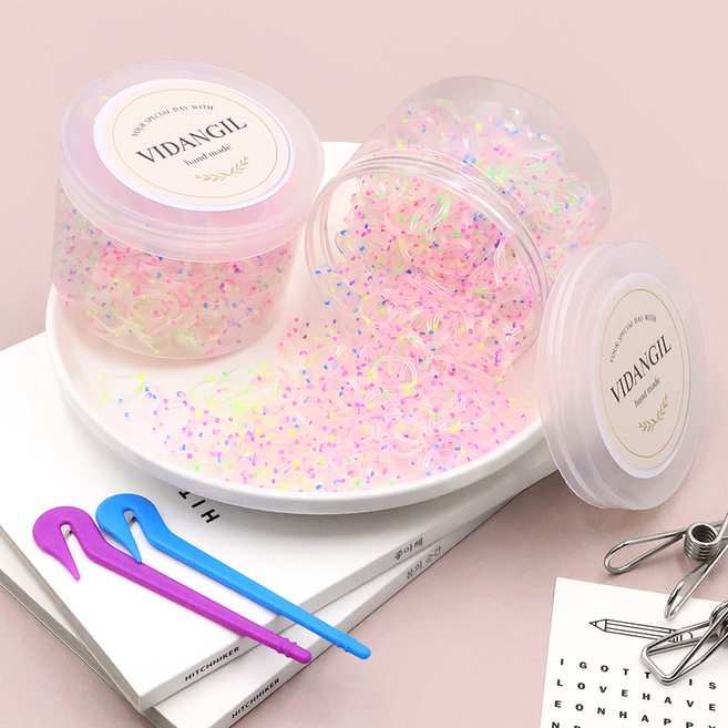 비단길 츄잉원통 대용량 고무줄 머리끈 700p 2개 + 이지컷 고무줄칼 2p 세트