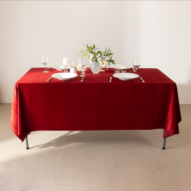 DAESUNG TEXTILE 天鵝絨絨毛桌布, 特大(330 x 150 cm), 紅色