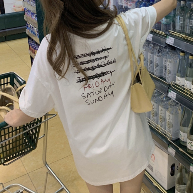 안다로미 여성용 레터링 데일리 루즈핏 반팔 티셔츠