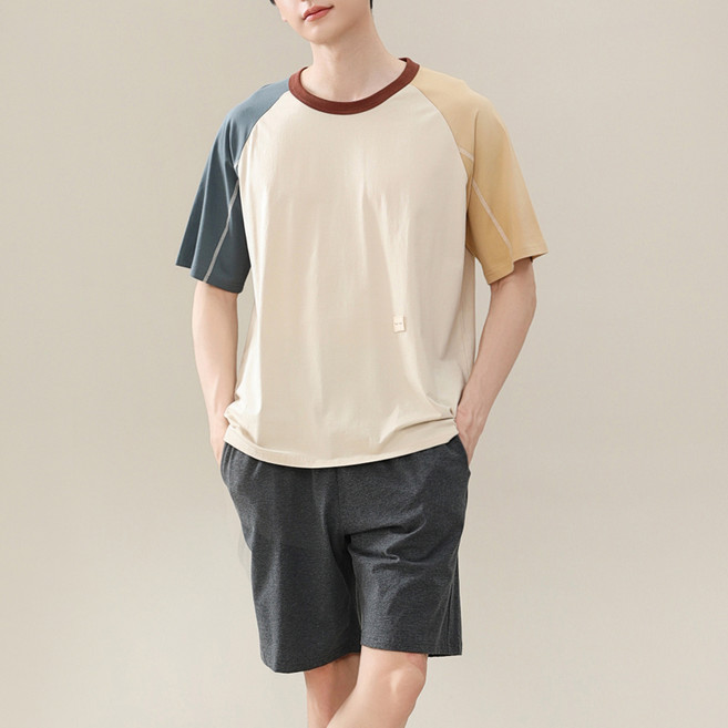 세컨핑크 남성용 모달 트렌드 고급 반팔 + 반바지 잠옷 세트