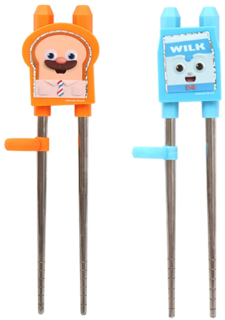 브레드이발소 윌크 이지 교정용 스텐 2단계 젓가락 2종 세트, 블루, 오렌지, 1세트 - 쿠팡