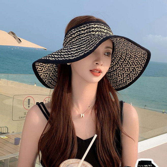 라라티나 여성용 푸아 리본 라피아 돌돌이 썬캡 밀짚모자