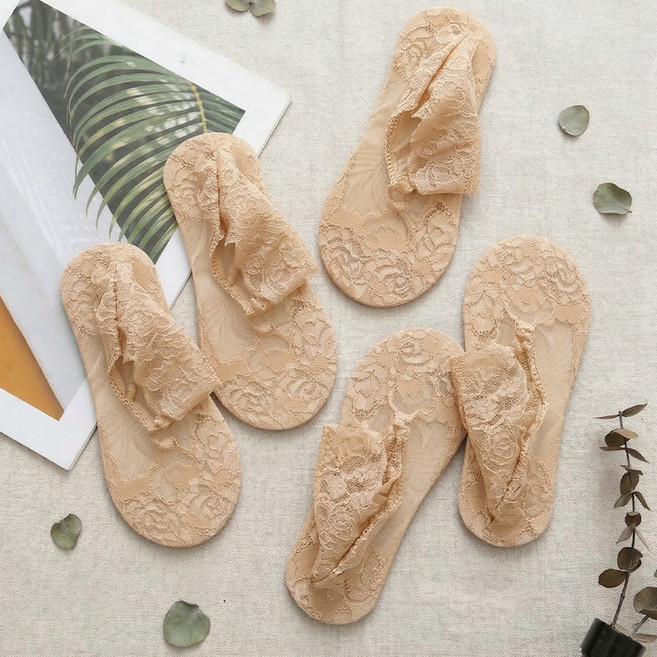 모이르벨라 여성용 플라워 시스루 레이스 덧신 4켤레 O264-0187