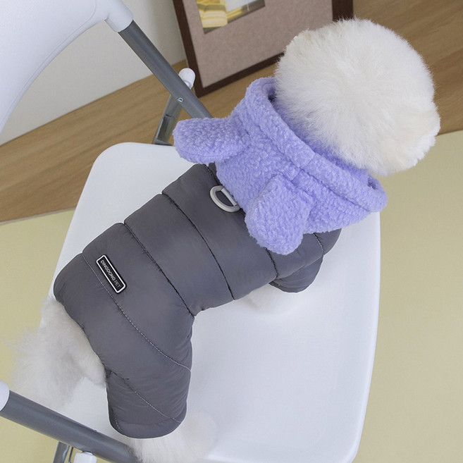 딩동펫 반려동물 뽀글토끼 똑딱이 올인원 패딩, 그레이, 1개