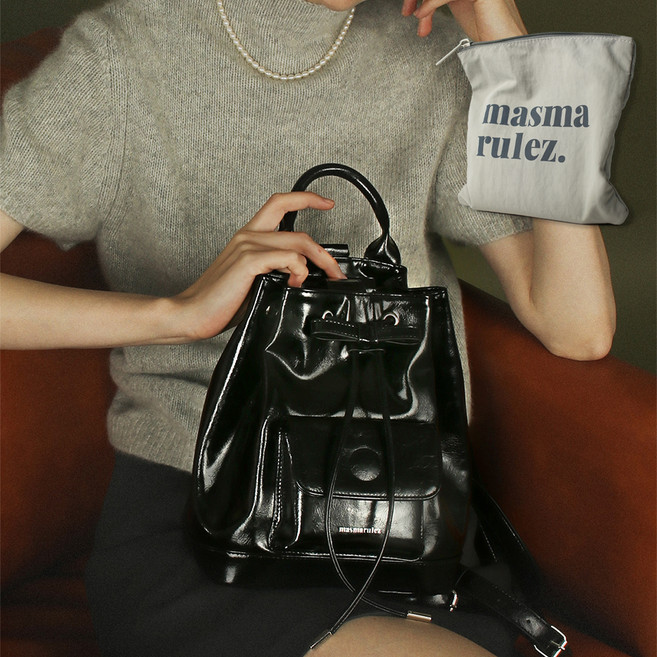 마스마룰즈 리본 스트링 레더 미니 백팩 + 파우치세트