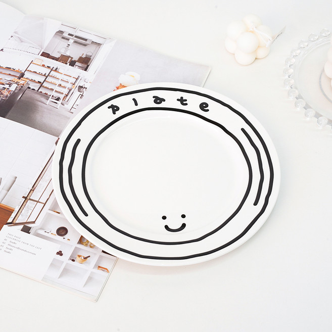 인블룸 스마일 도자기 플레이팅 접시, 화이트, 1개