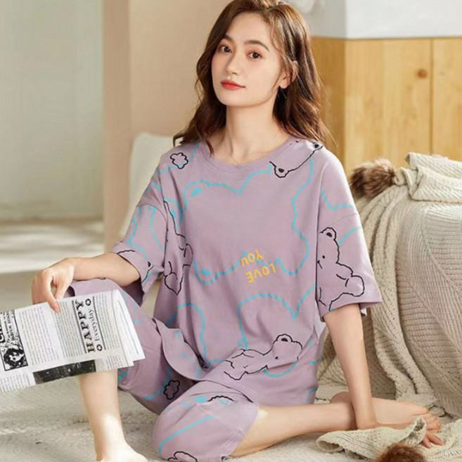 PEONIST 女性短袖睡衣兩件式套裝