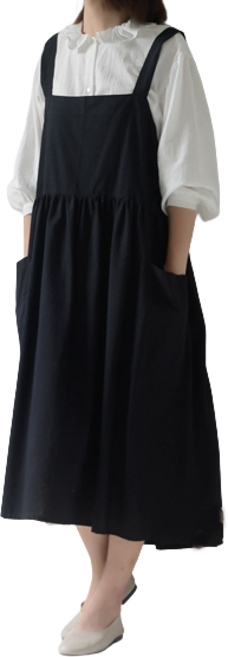 헬로젬 생활방수 심플 루즈핏 롱 원피스 앞치마, 블랙, 1개