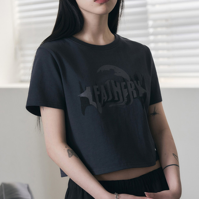 레더리 여성용 미드나잇 문 크롭 반팔 티셔츠