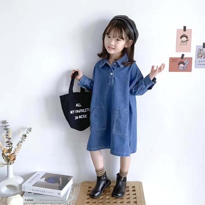 미소파파 여아용 애블 데일리 데님원피스