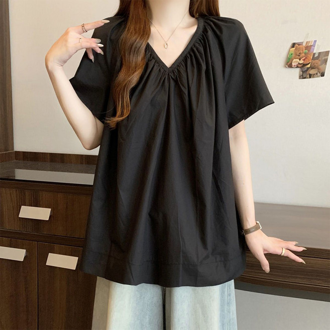 인피어스 셔링 브이넥 심플 블라우스 I263-0150