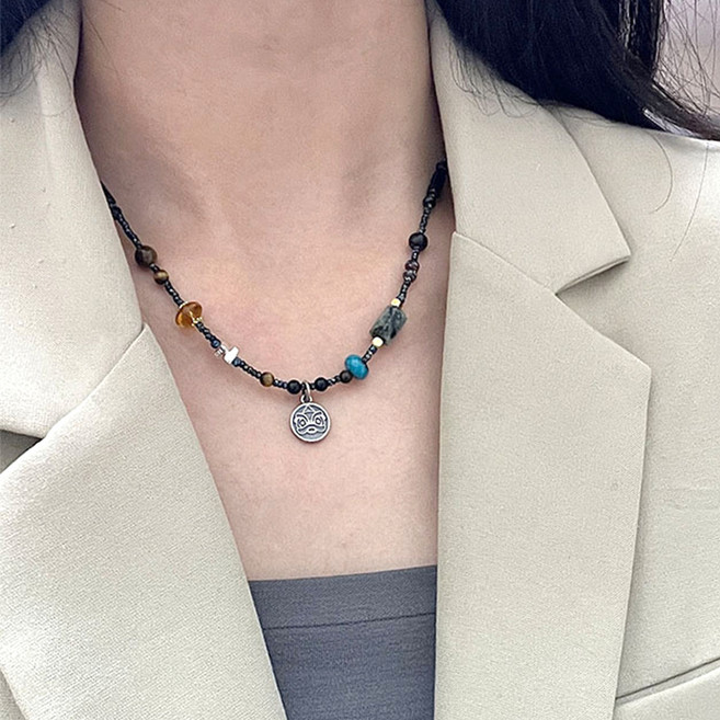 젤루나 여성용 코인 빈티지 비즈 목걸이 M-201