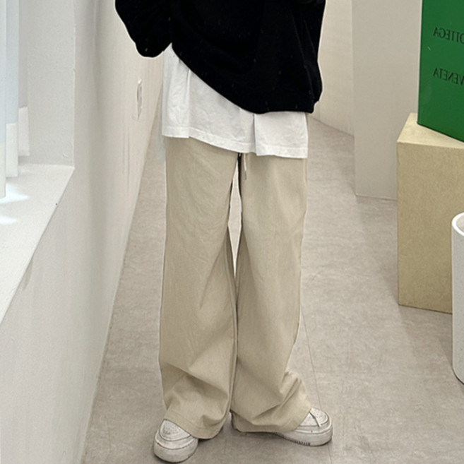 남성용 사이드 코튼 와이드 팬츠