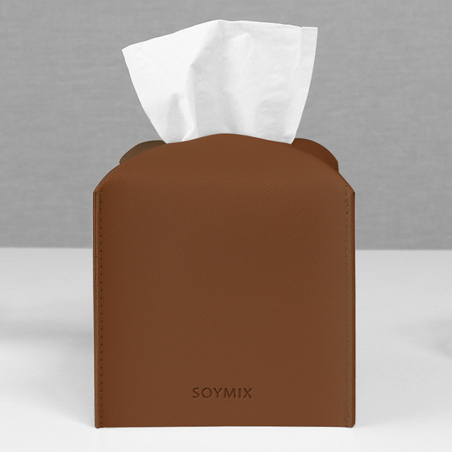 소이믹스 사피아노 가죽 호텔 룸 미니 티슈 케이스 커버, 번트시에나
