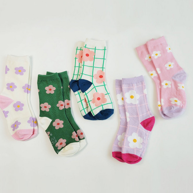 Dear Socks 兒童花朵防滑襪5件組