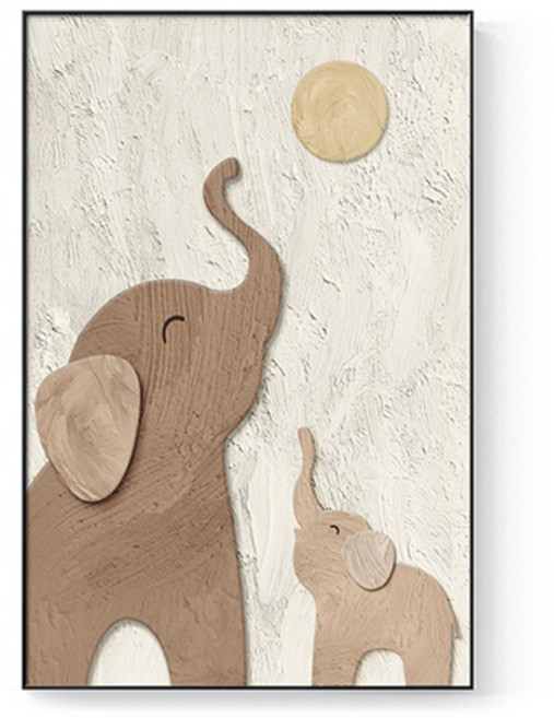 더플로우커머스 모던 패밀리 코끼리 아트 감성 인테리어 액자 브라운패밀리A, 블랙