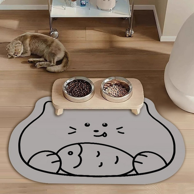올리웰 반려동물 고양이 식기매트 50 x 80 cm, 밝은 회색, 1개
