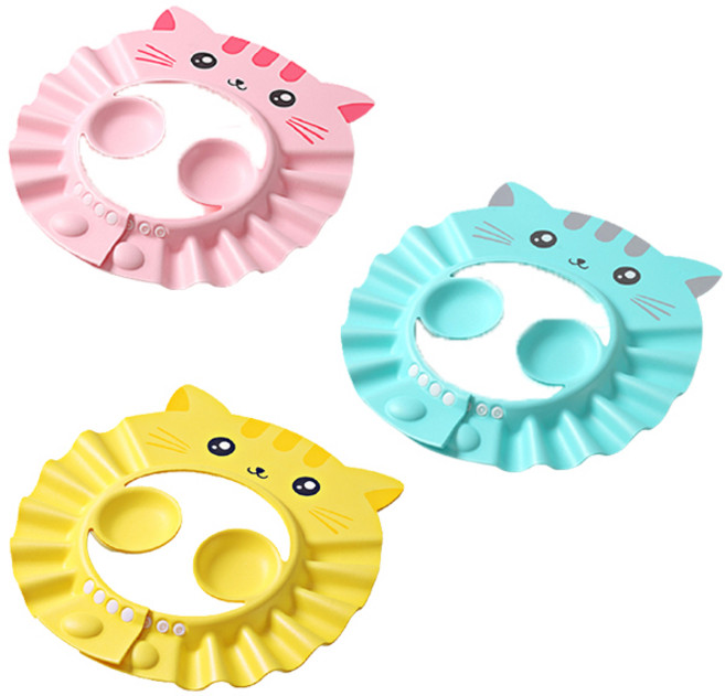 조이멀티 야옹야옹 고양이 유아 샴푸캡 3종, 핑크 + 민트 + 옐로우, 1세트