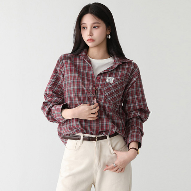 피핀 여성용 루즈핏 포켓 패치 포인트 체크 남방 #49866