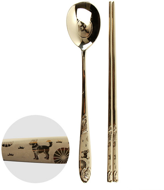 윌리브 국산 304스텐 띠 수저, 개, 숟가락+젓가락, 1세트