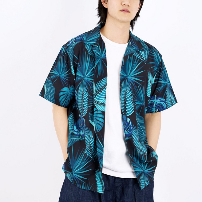 lxt 男士防皺涼感酷涼寬鬆版開襟領夏威夷短袖襯衫